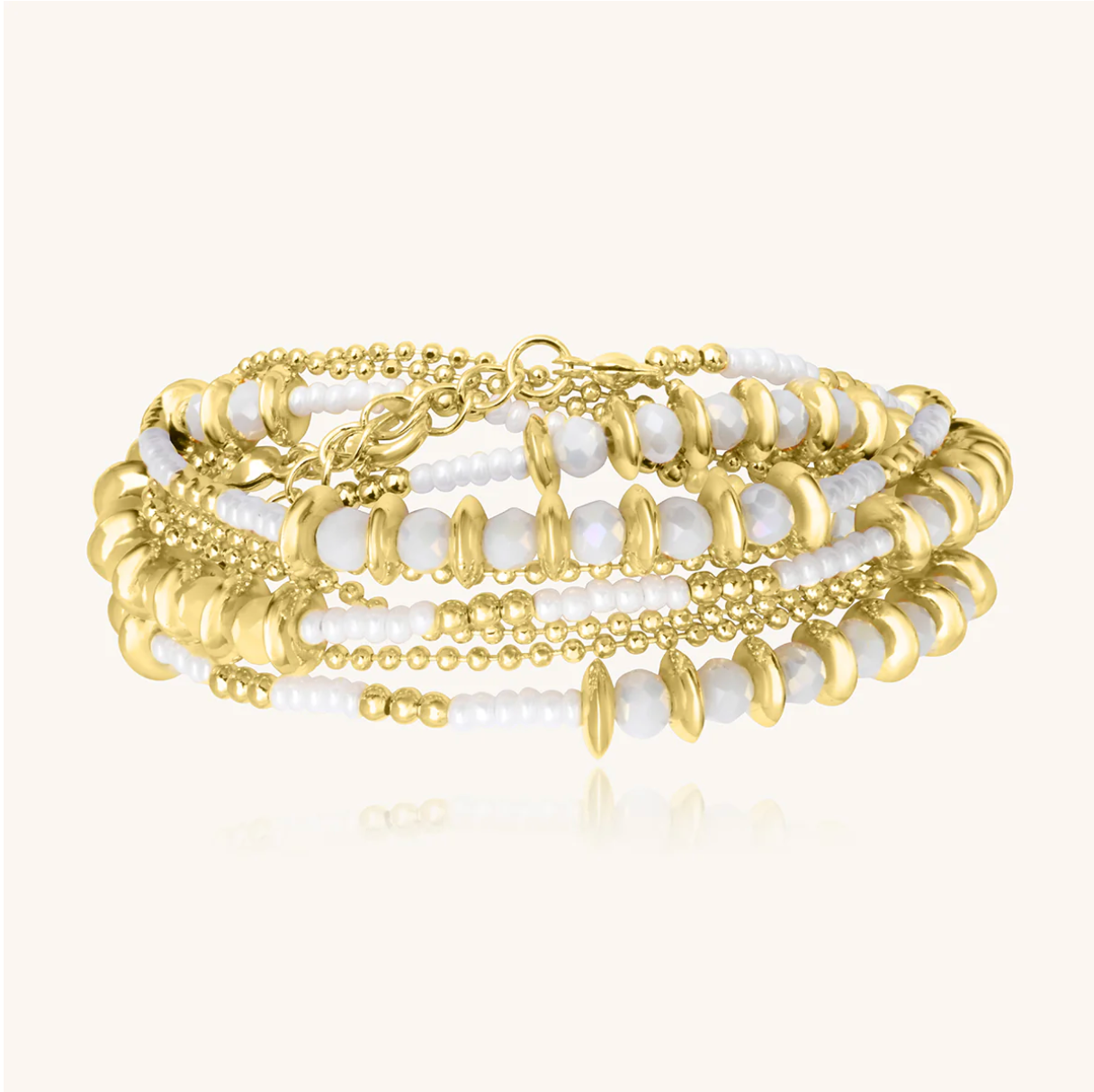 SANTIBE' - COLLANA/BRACCIALE 3 WRAP OTTONE E PERLINE BIANCHE