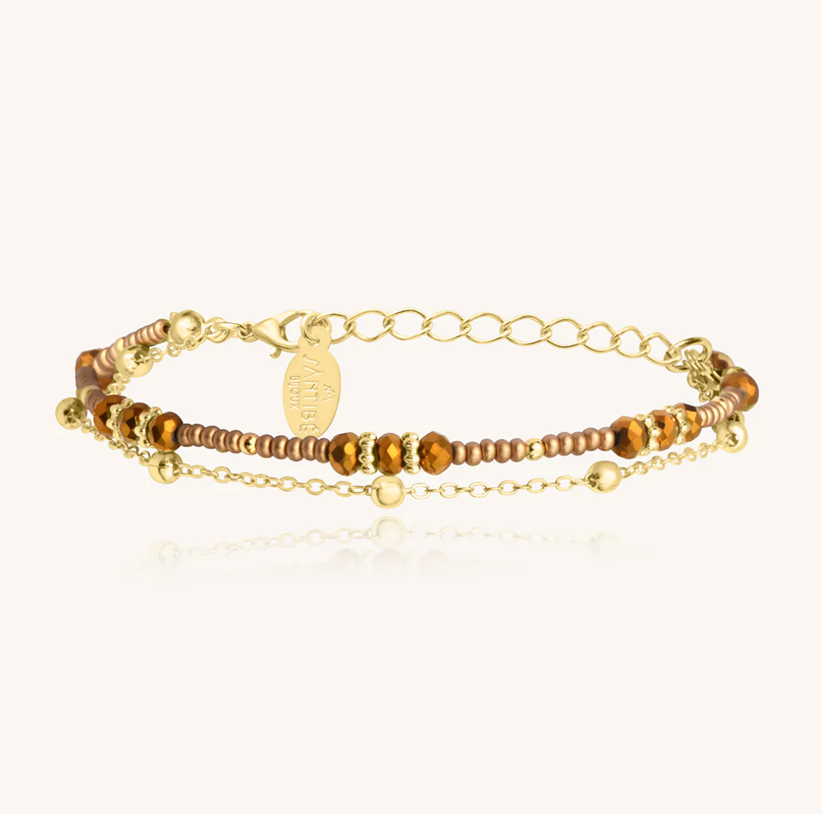 SANTIBE' - BRACCIALE DIVINE IN OTTONE E PERLINE CHAMPAGNE BRONZO