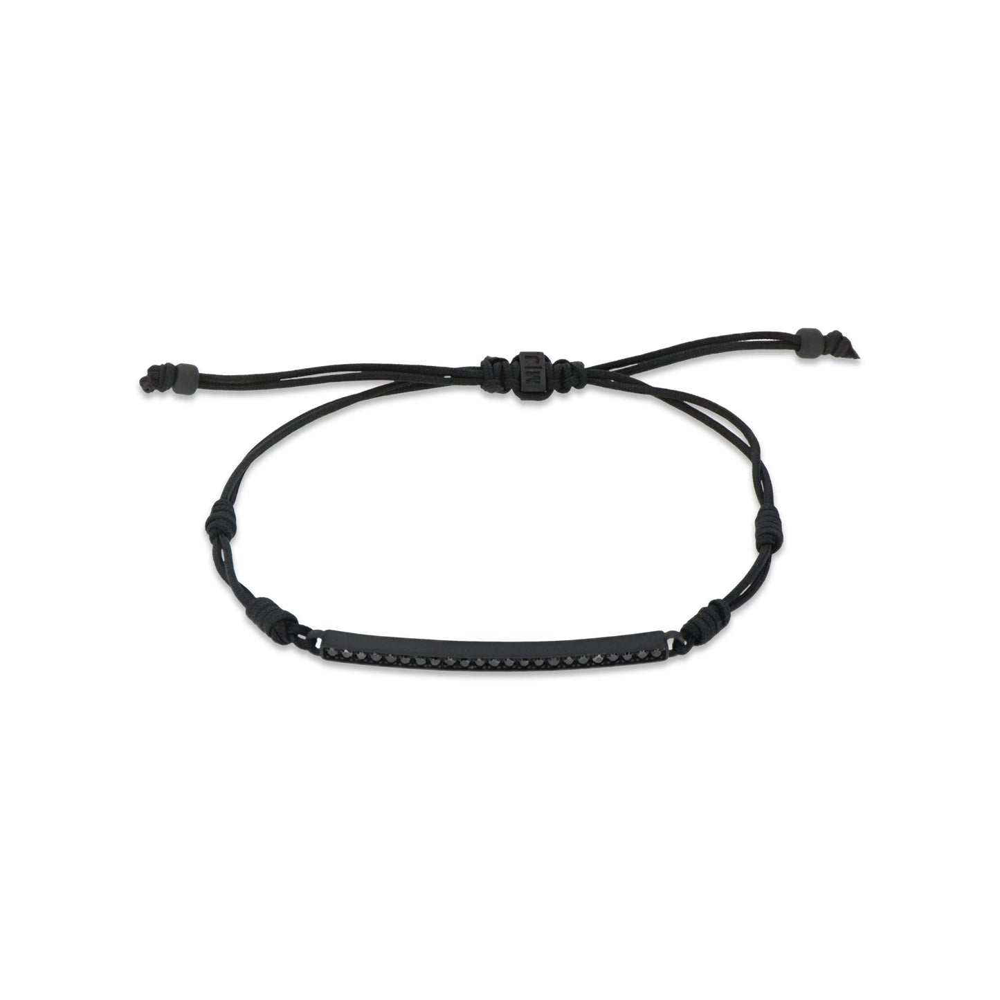 MANO J - BRACCIALE BARRETTA IN TITANIO NERO CON DIAMANTI BLACK E LACCETTO NERO