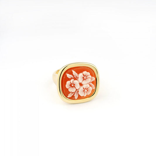 CAMEO ITALIANO - ANELLO CLASSICA CON CAMEO CON TRIS DI FIORI