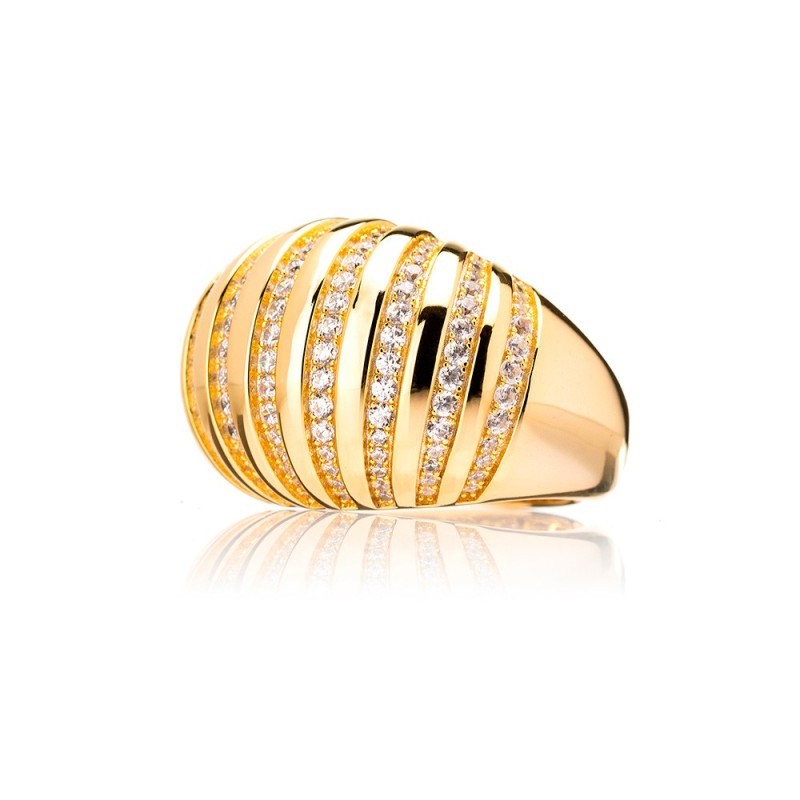 981 - ANELLO REGOLABILE LUXURY RAY ARGENTO DORATO E ZIRCONI