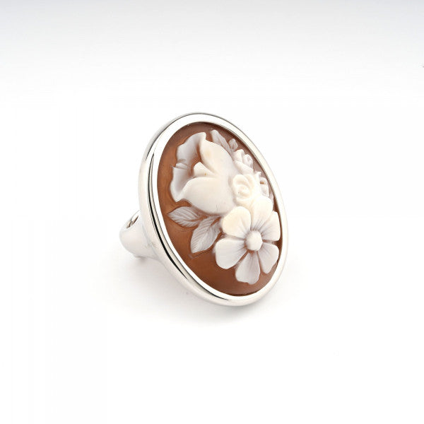 CAMEO ITALIANO - ANELLO ROMANTICA CON CAMEO GRANDE CON BOUQUET