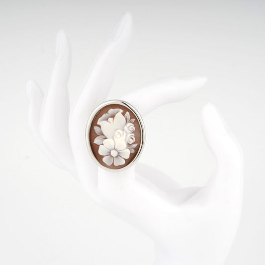 CAMEO ITALIANO - ANELLO ROMANTICA CON CAMEO GRANDE CON BOUQUET