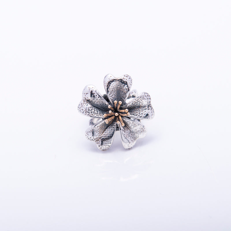 ANELLO FIORE ARGENTO E BRONZO