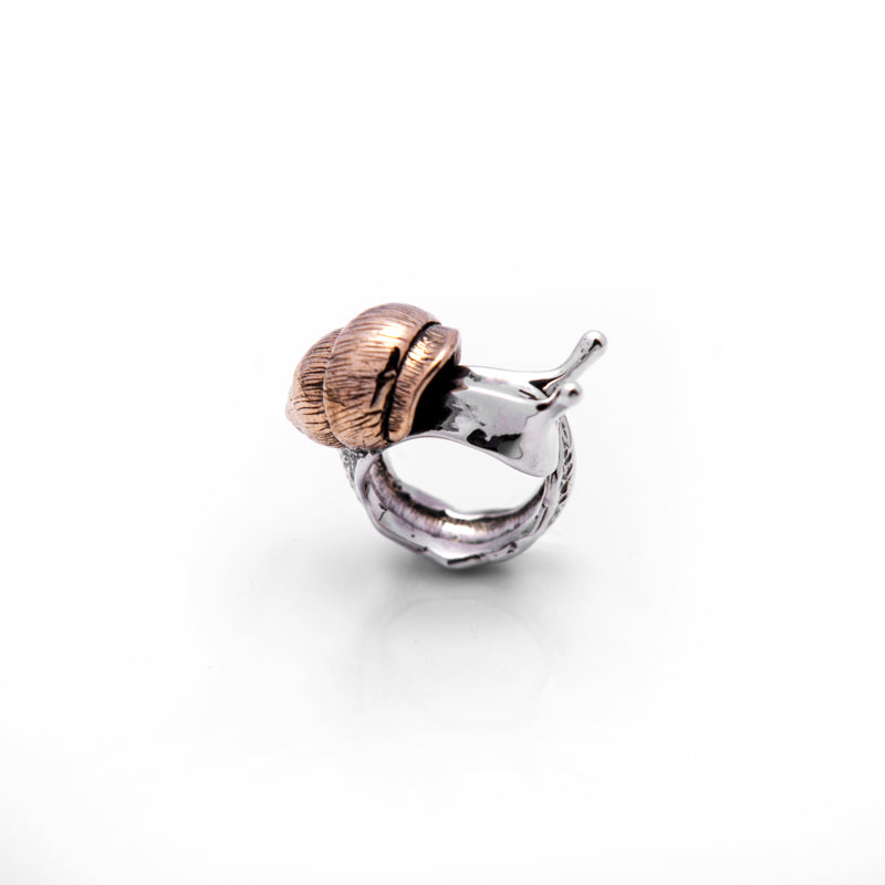 NEMORIS - ANELLO CON LUMACA BRONZO E ARGENTO