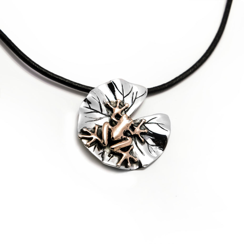 COLLANA CIONDOLO RANA ARGENTO E BRONZO