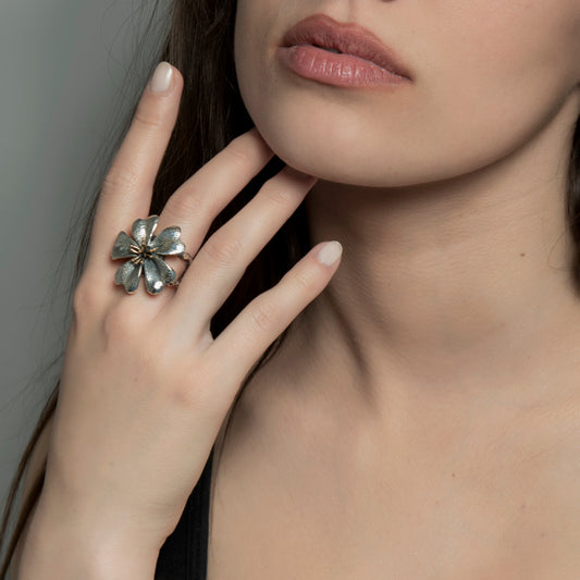ANELLO FIORE ARGENTO E BRONZO