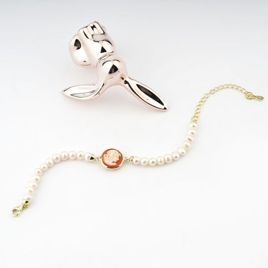 CAMEO ITALIANO - BRACCIALE BALLET CON CAMEO TESTA E BASE ARGENTO DORATO