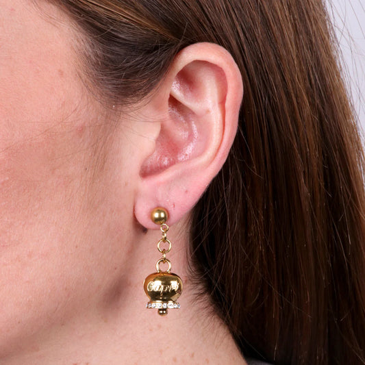 AMO CAPRI - ORECCHINI CON CAMPANELLE PENDENTI PLACCATE ORO E SCRITTA CAPRI