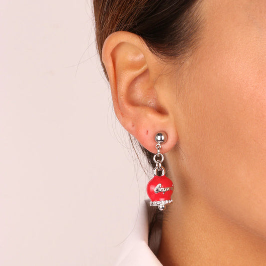 AMO CAPRI - ORECCHINI CON CAMPANELLE PENDENTI SMALTO ROSSO E CRISTALLI