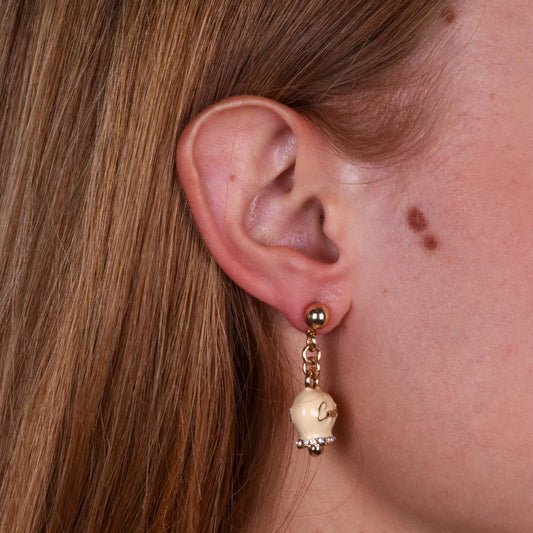 AMO CAPRI - ORECCHINI CON CAMPANELLE CAPRI PENDENTI SMALTO CREMA E CRISTALLI