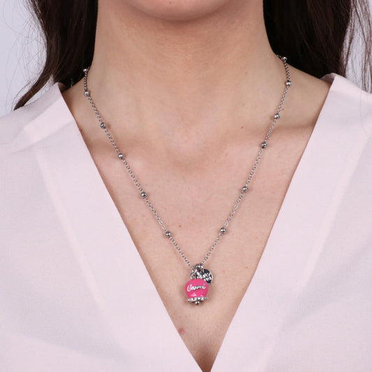 COLLANA IN METALLO RODIO CAMPANELLA FUCSIA