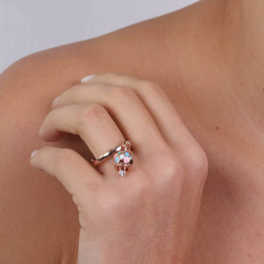AMO CAPRI - ANELLO METALLO ROSE' CAMPANELLA MULTICOLOR POIS