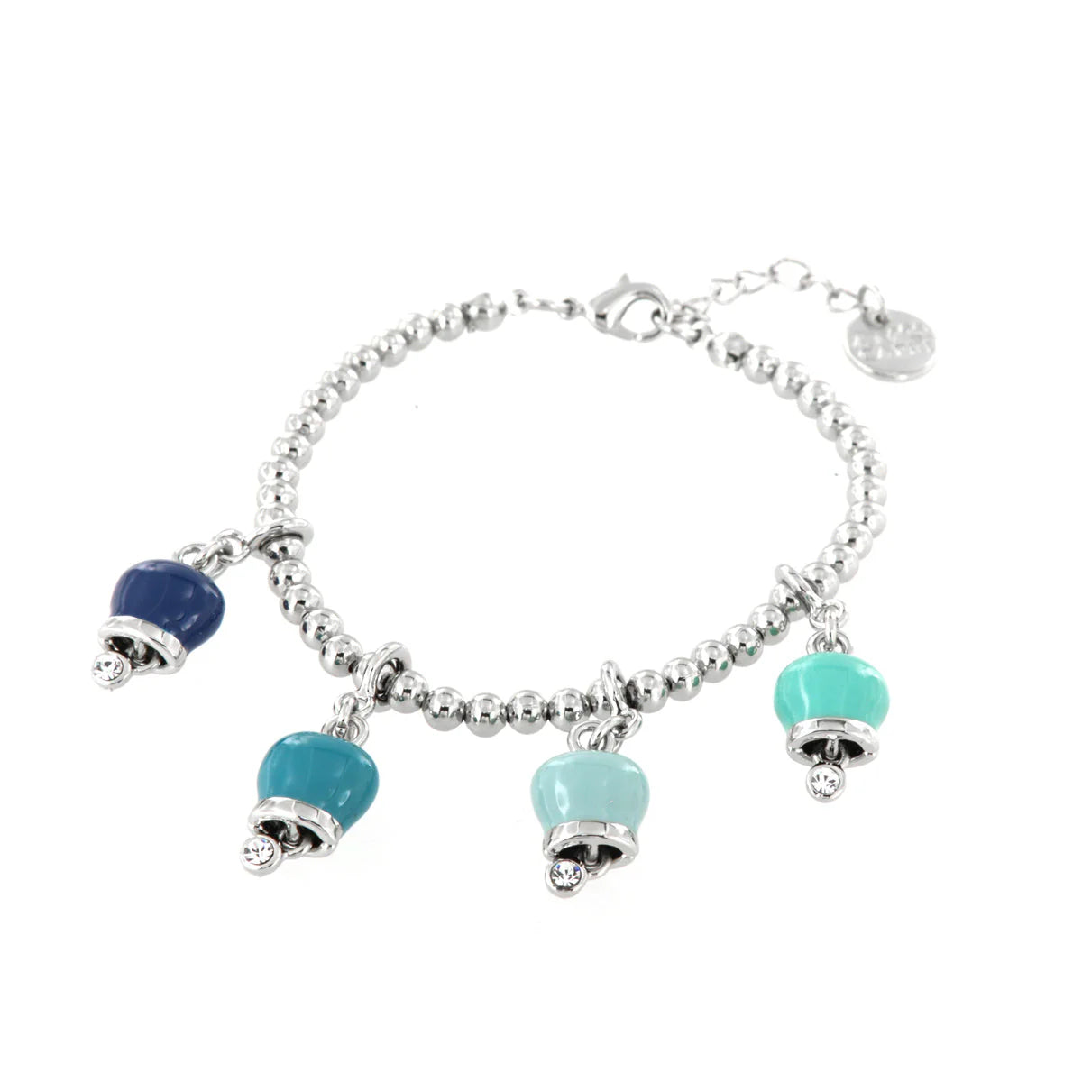 AMO CAPRI - BRACCIALE IN ACCIAIO CON TRE CAMPANELLE PICCOLE SMALTATE MULTICOLOR