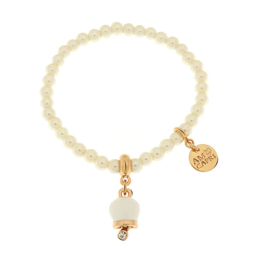 AMO CAPRI - BRACIALE ELASTICO PERLE E CAMPANELLA MINI BIANCA