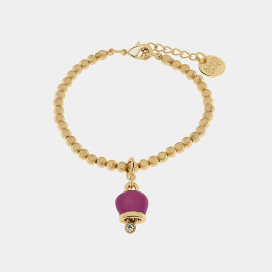 AMO CAPRI - BRACCIALE IN METALLO CON CAMPANELLA MINI VIOLA CON PUNTO LUCE