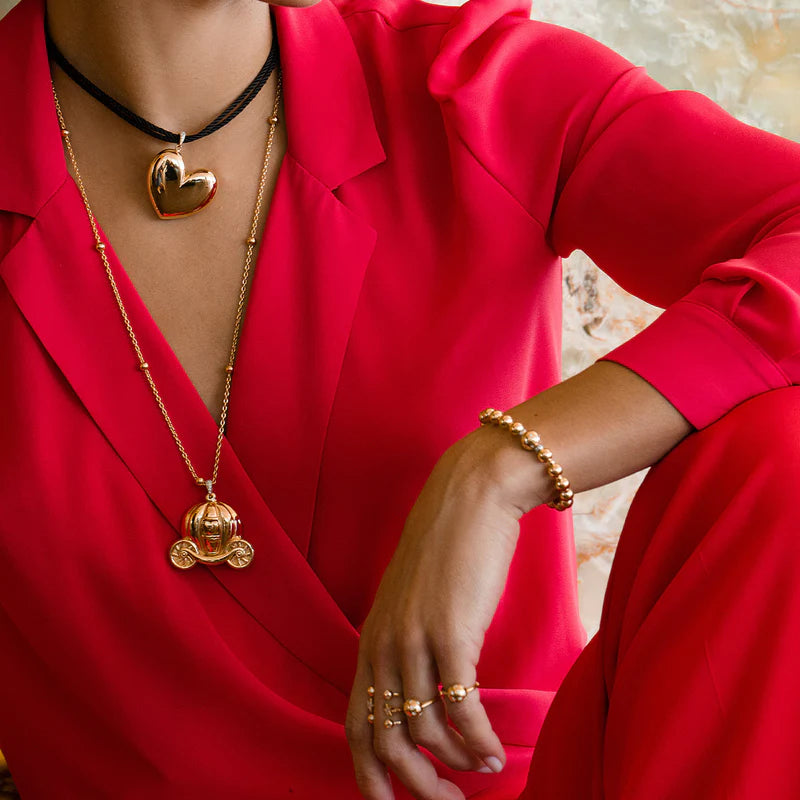 COLLANA LUNGA CON CIONDOLO CARROZZA ARGENTO DORATO