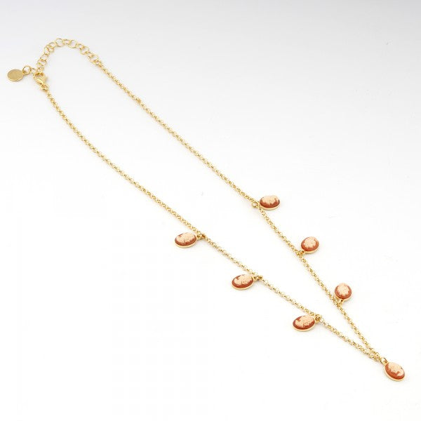 CAMEO ITALIANO - COLANA COLIBRI' CON CAMEI PENDENTI ARGENTO DORATO