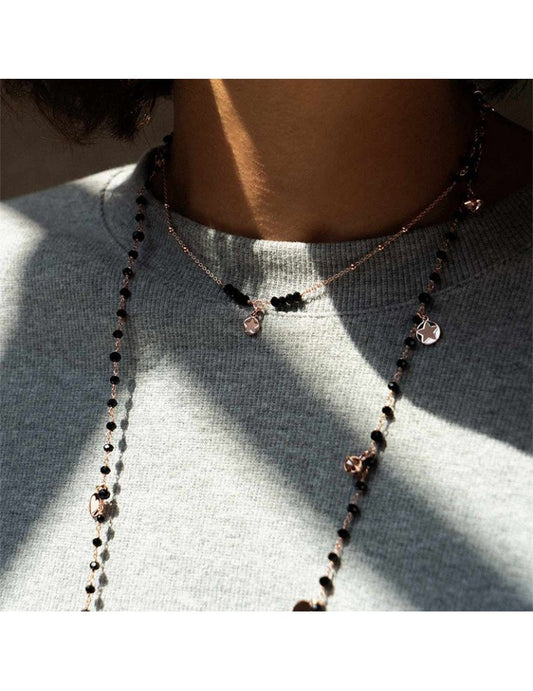 COLLANA CHANEL ARGENTO ROSE CON PIETRE NERE E CAMPANELLE