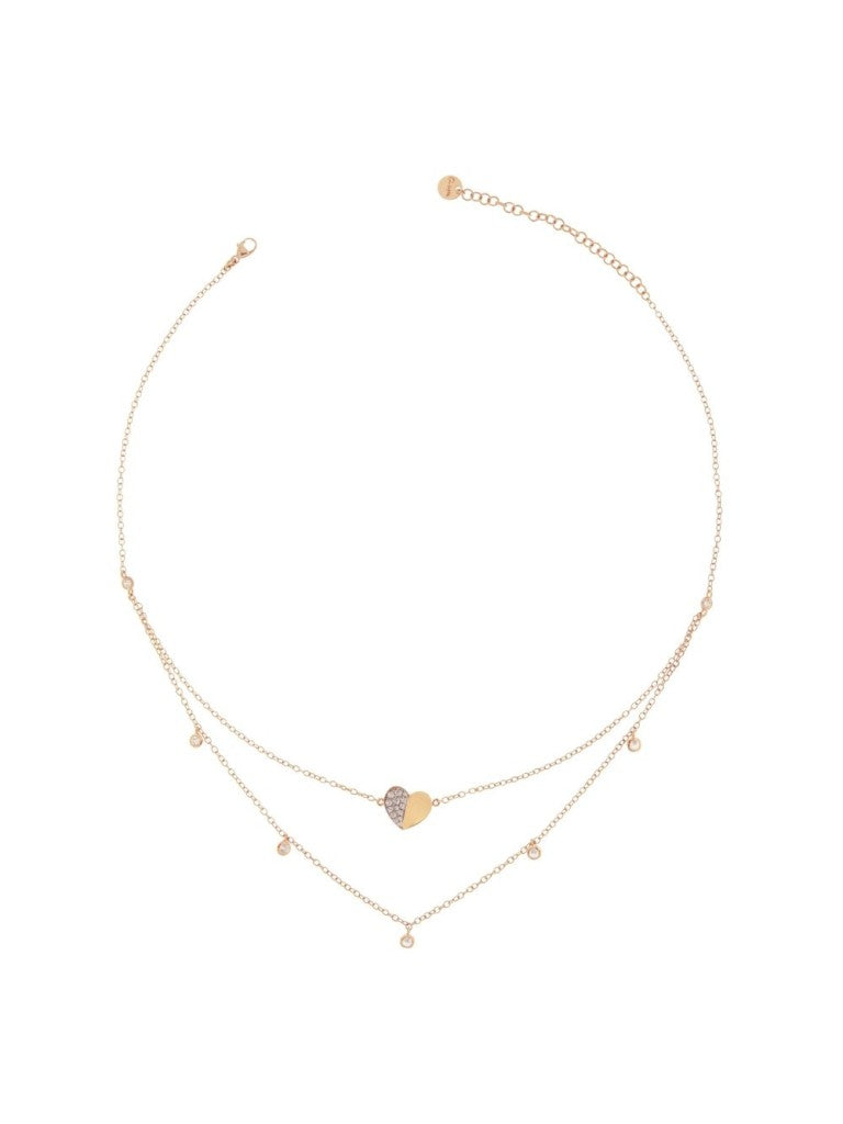 COLLANA DOPPIO FILO CIONDOLO CUORE E ZIRCONI