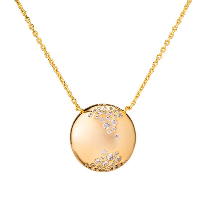 981 - COLLANA LUXURY CIRCLE ARGENTO DORATO E ZIRCONI