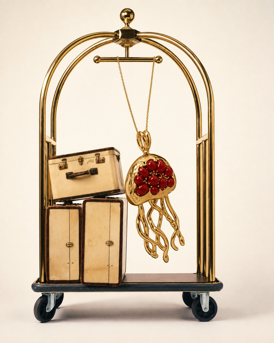 SOARA - COLLANA MEDUSA IN ARGENTO DORATO E SFERE IN CORALLO