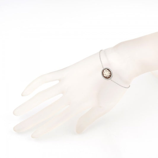 CAMEO ITALIANO - BRACCIALE LUCI CON CAMEO CENTRALE FIORI E ZIRCONI BIANCHI