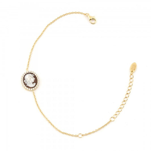 CAMEO ITALIANO - BRACCIALE LUCI CON CAMEO CENTRALE DONNA E ZIRCONI BIANCHI