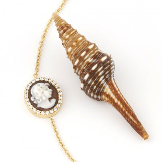 CAMEO ITALIANO - BRACCIALE LUCI CON CAMEO CENTRALE DONNA E ZIRCONI BIANCHI