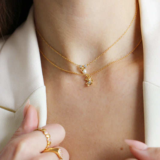 GIROCOLLO CATENA E ORSETTO TEDDY FANCY ARGENTO DORATO E ZIRCONI