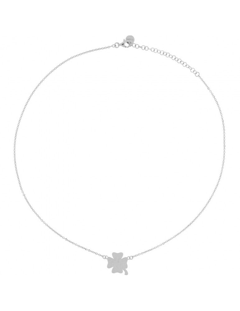 GIROCOLLO ARGENTO RODIO CON QUADRIFOGLIO A SPECCHIO