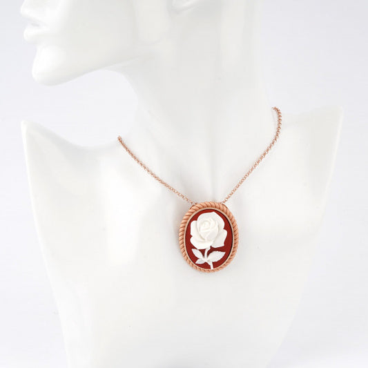 SPILLA CAMEO RAFFAELLO CON ROSA BASE ROSSA