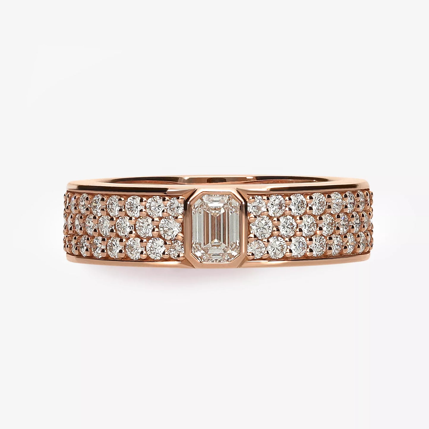 ANELLO ORO ROSA CON DIAMANTE TAGLIO BAGUETTE E PAVE'