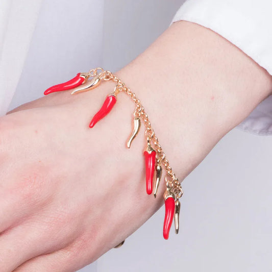 AMO NAPOLI - BRACCIALE IN METALLO CON CORNI SMALTATI ROSSI