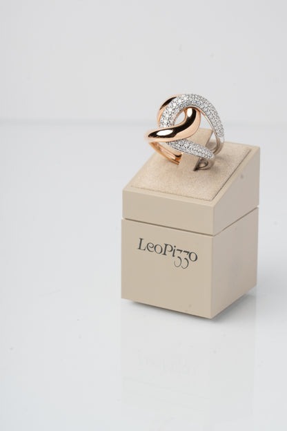 LEO PIZZO - ANELLO INTRECCIO ORO ROSE' E DIAMANTI