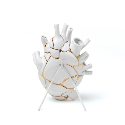SELETTI - CUORE VASO IN PORCELLANA KINTSUGI CON ORO 24 KT