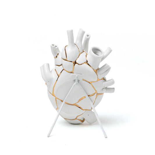 SELETTI - CUORE VASO IN PORCELLANA KINTSUGI CON ORO 24 KT