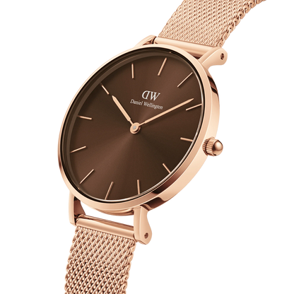 OROLOGIO PETITE AMBER ROSE GOLD 36MM ACCIAIO ROSE' QUADRANTE CIOCCOLATO MAGLIA MILANO