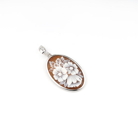 CAMEO ITALIANO - PENDENTE ELYSEE CAMEO E ARGENTO RODIO BOUQUET
