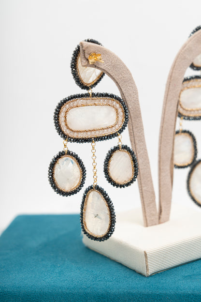 SICYLUI - ORECCHINI PENDENTI CON LABRADORITE E ZIRCONI