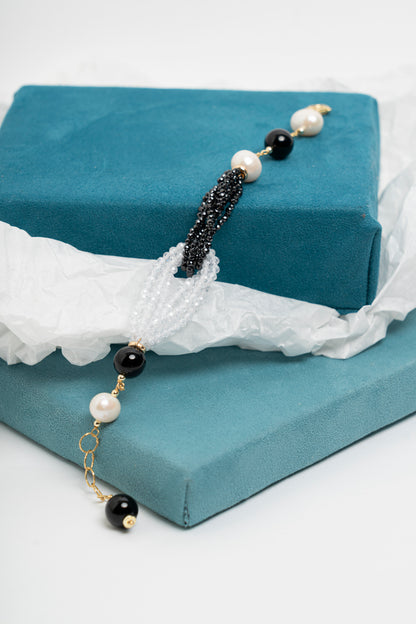 SICYLUI - BRACCIALE CON ZIRCONI, PERLE E GIADA NERA