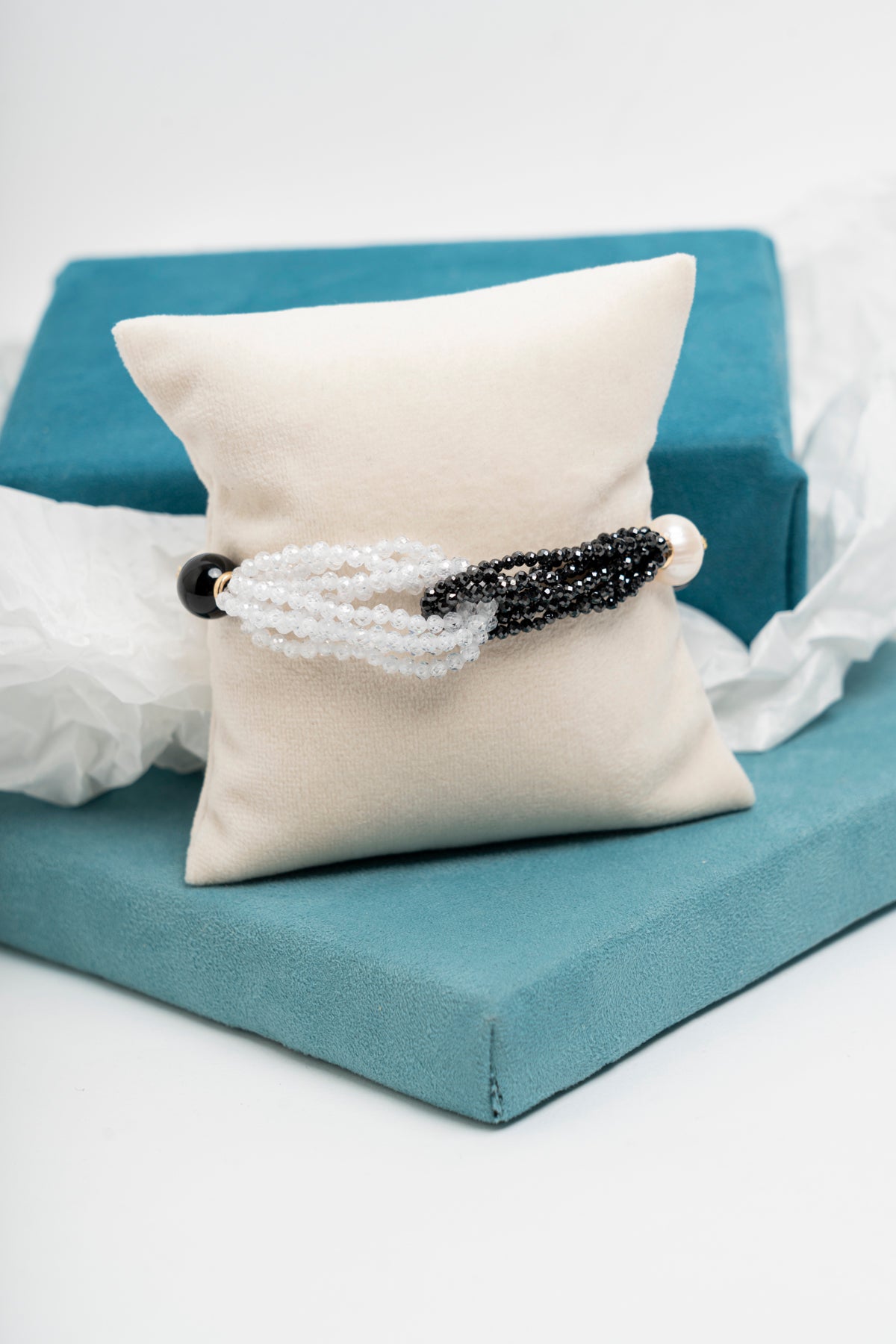 SICYLUI - BRACCIALE CON ZIRCONI, PERLE E GIADA NERA