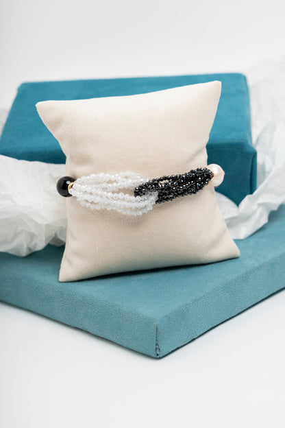 SICYLUI - BRACCIALE CON ZIRCONI, PERLE E GIADA NERA
