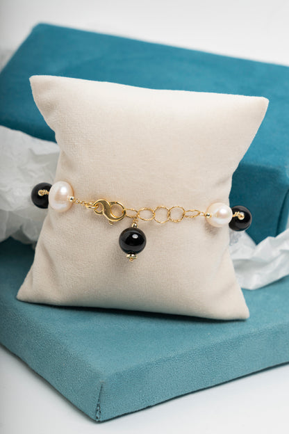 SICYLUI - BRACCIALE CON ZIRCONI, PERLE E GIADA NERA