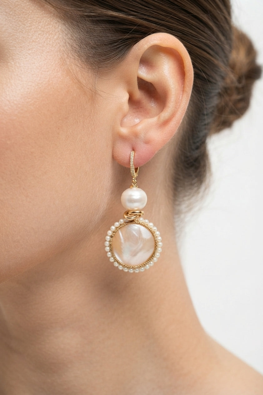 SICYLUI - MOTHER-OF-PEARL AND FRESHWATER PEARL DROP EARRINGS