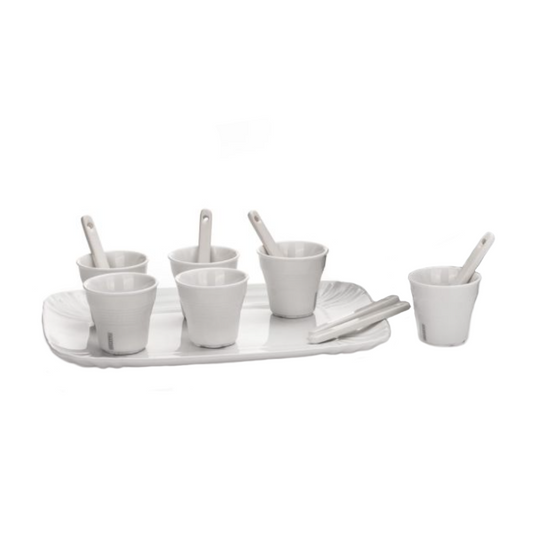 ESTETICO QUOTIDIANO SET 6 BICCHIERINI + PALETTINE+ VASSOIO IN PORCELLANA