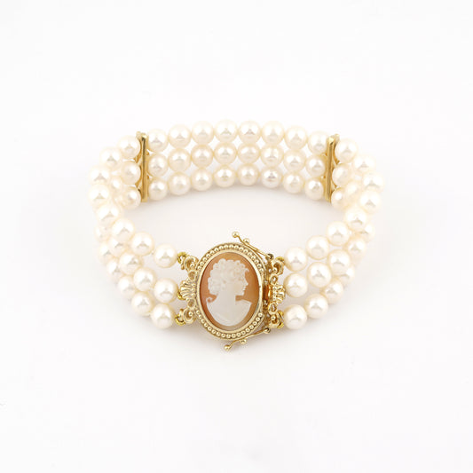 CAMEO ITALIANO - BRACCIALE CON CAMEO ITALIANO CON TESTA E PERLE