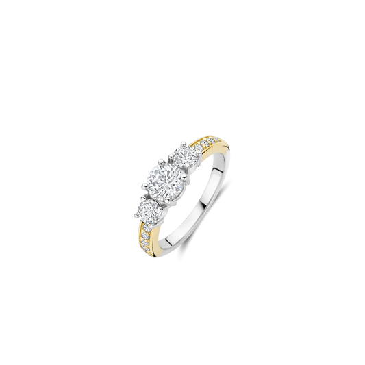 TI SENTO - ANELLO ARGENTO DORATO TRILOGY CON DIAMANTI LATERALI