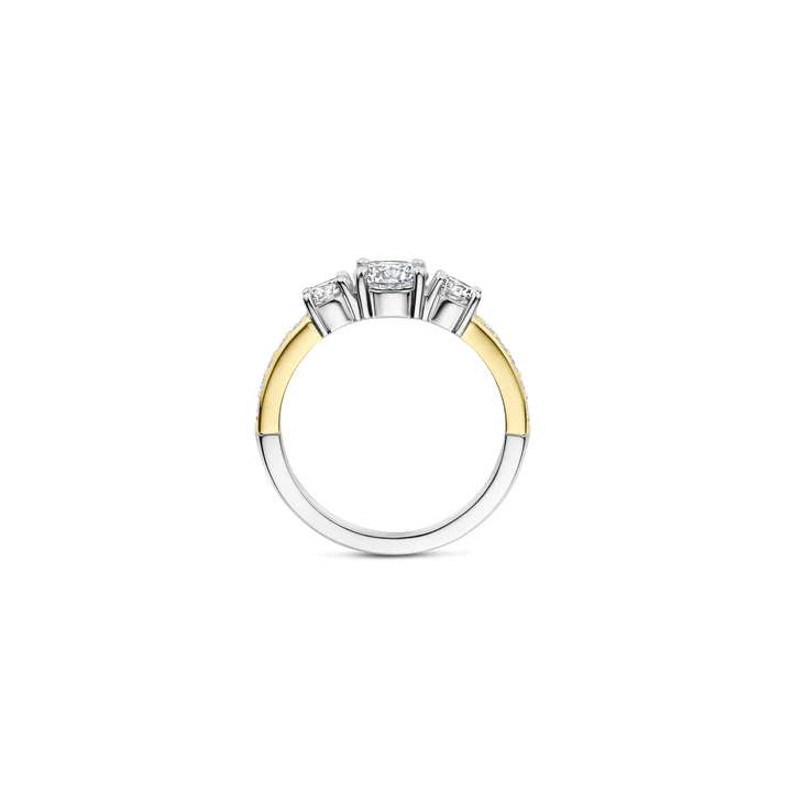 TI SENTO - ANELLO ARGENTO DORATO TRILOGY CON DIAMANTI LATERALI