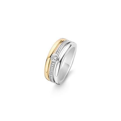 TI SENTO - ANELLO A FASCIA IN ARGENTO CON ZIRCONE CENTRALE